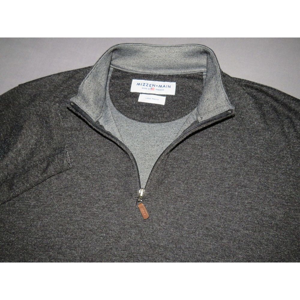 Men's MIZZEN + MAIN Cotton Blend Stretch Gray Collared 1/4 Zip Sweater Large